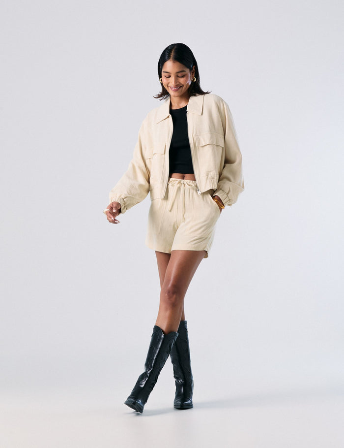 jennyfer Veste en lin beige clair