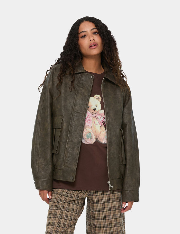 jennyfer Veste en matière enduite marron