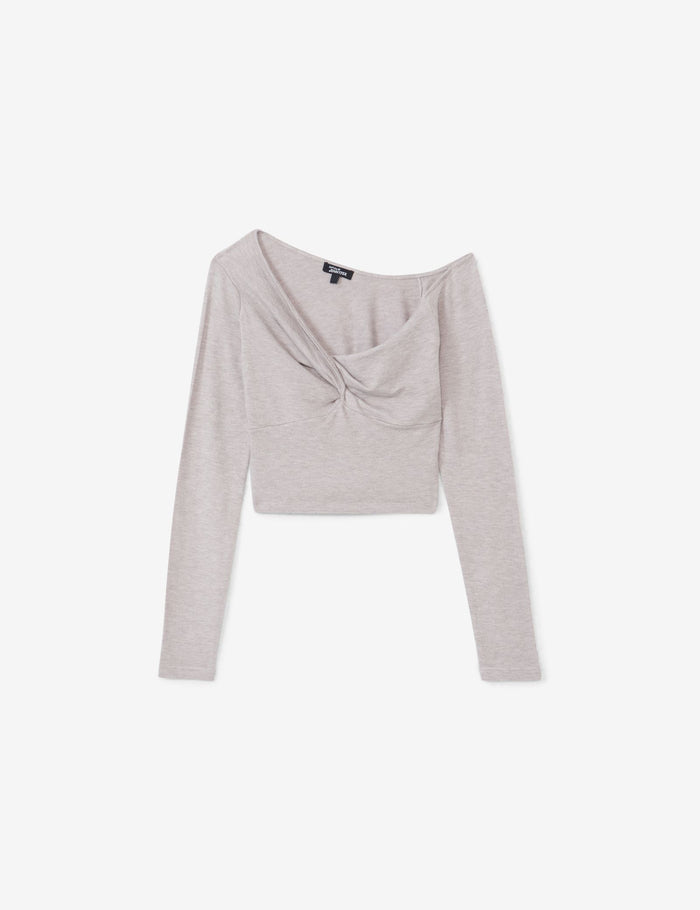 jennyfer Maille cache coeur à manches longues gris chiné