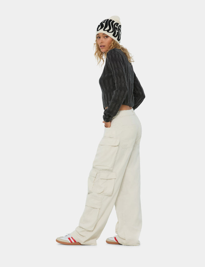 jennyfer Pantalon cargo Wide Leg taille basse crème