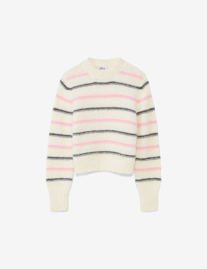 jennyfer Pull oversize écru à rayures roses et grises