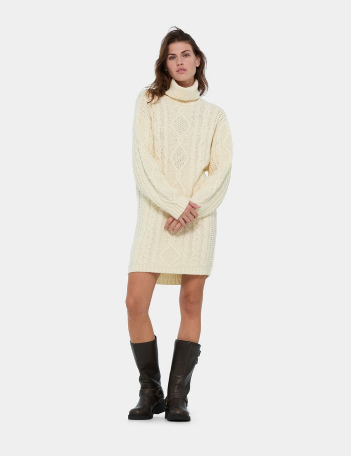 jennyfer Robe pull col roulé en maille tressée sable