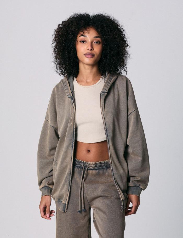 jennyfer Sweat zippé à capuche oversize marron clair