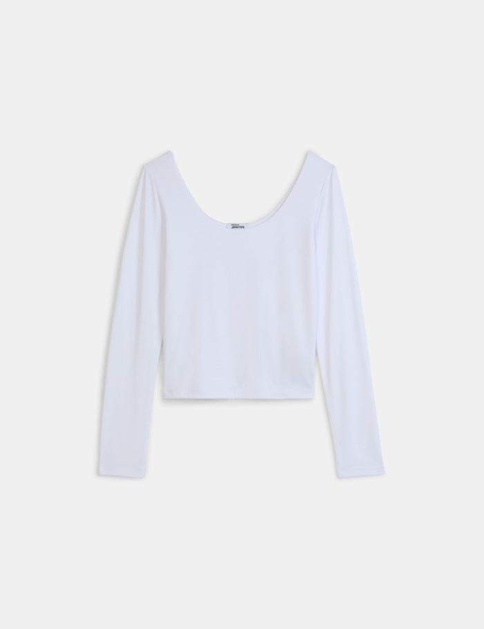 jennyfer T-shirt satiné col large à manches longues blanc