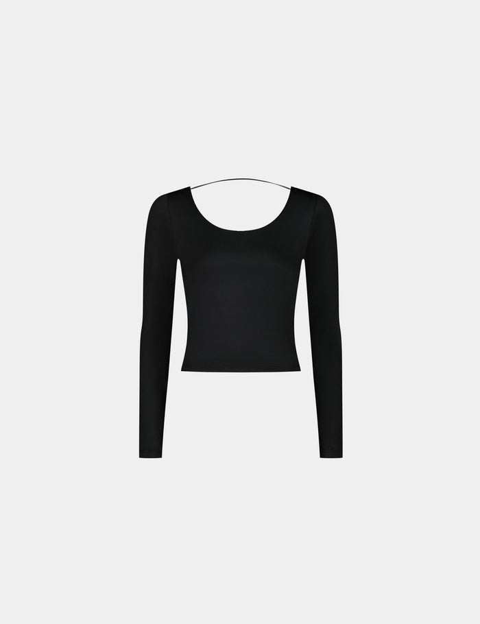 jennyfer T-shirt satiné col large à manches longues noir