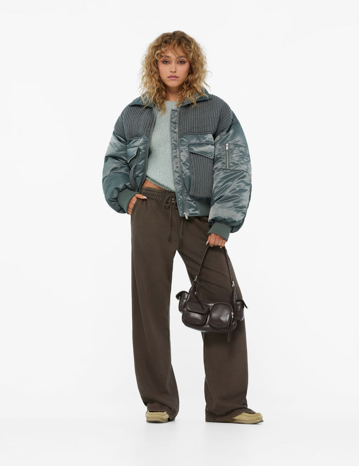 jennyfer Veste bomber avec détails en maille verte olive