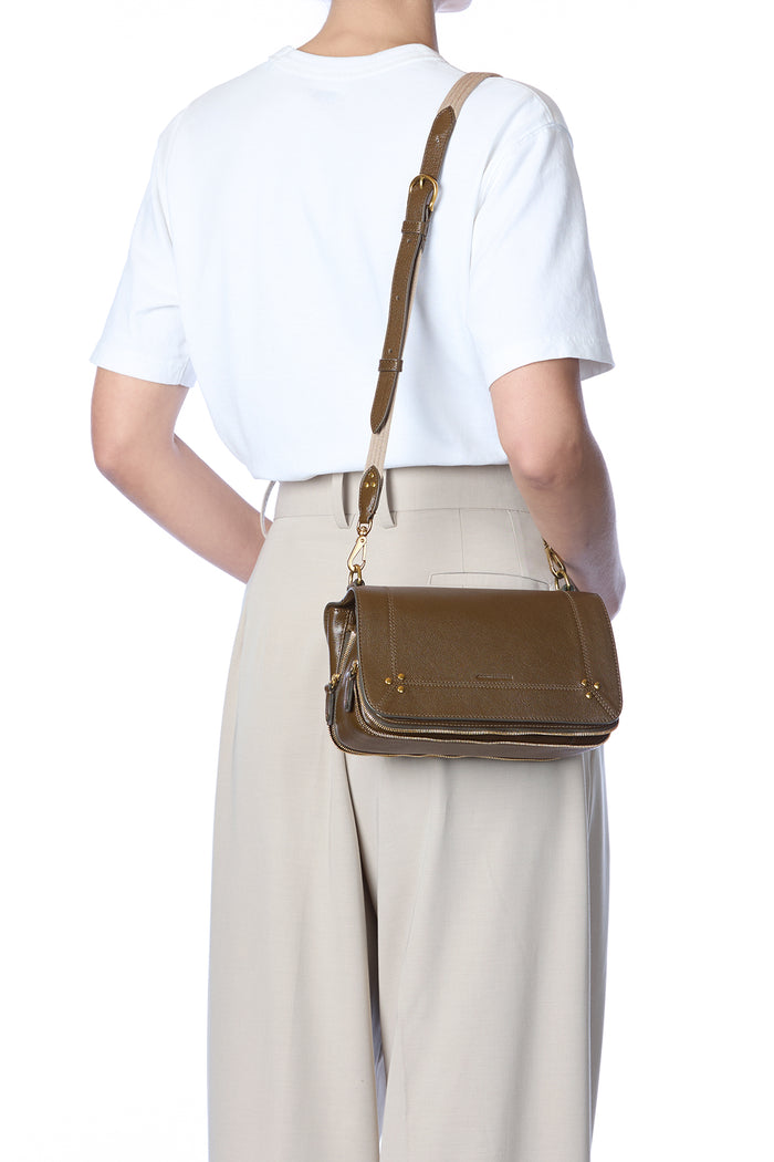 Jerome Dreyfuss Bandoulière Sangle Fine Buffle Kaki