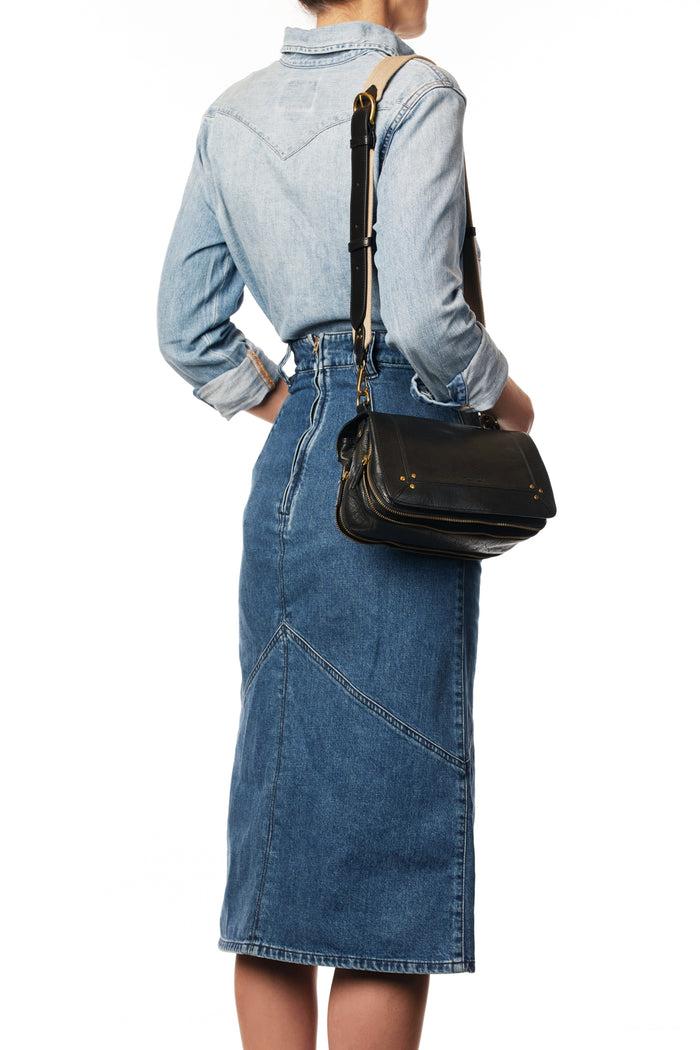 Jerome Dreyfuss Bandoulière Sangle Naturelle Large Vachette Noir Brass