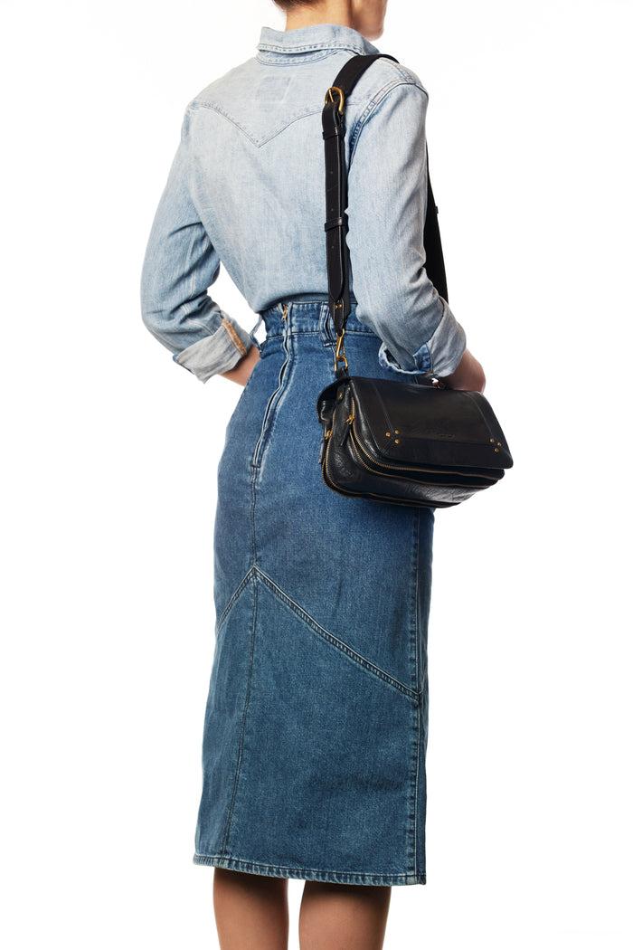 Jerome Dreyfuss Bandoulière Sangle Noire Large Vachette Noir Brass