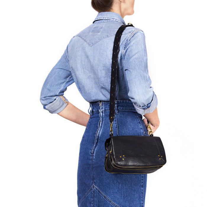 Jerome Dreyfuss Bandoulière Tressée Vachette Noir Brass