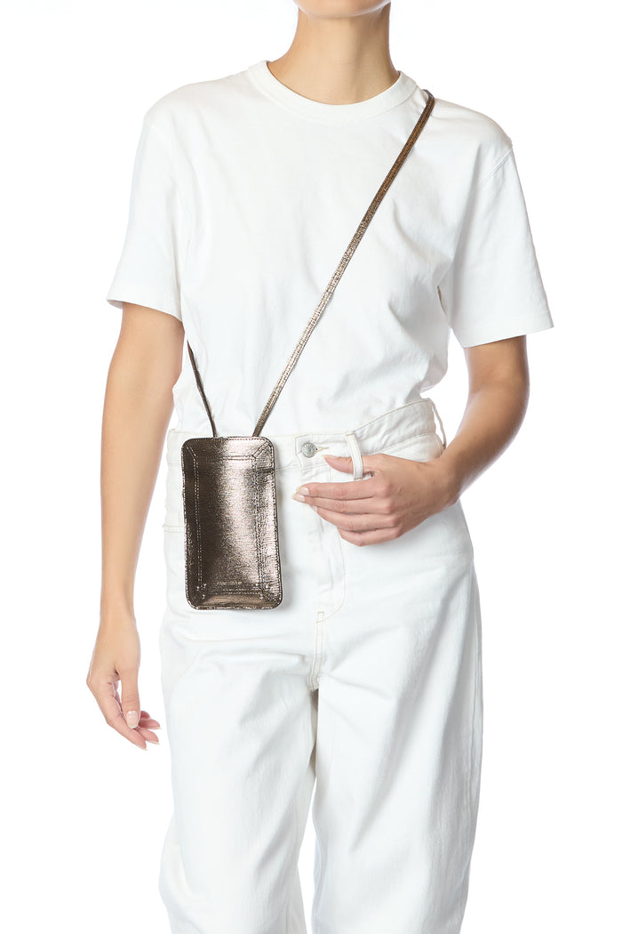 Jerome Dreyfuss Porte Mobile Chèvre Lamé Champagne