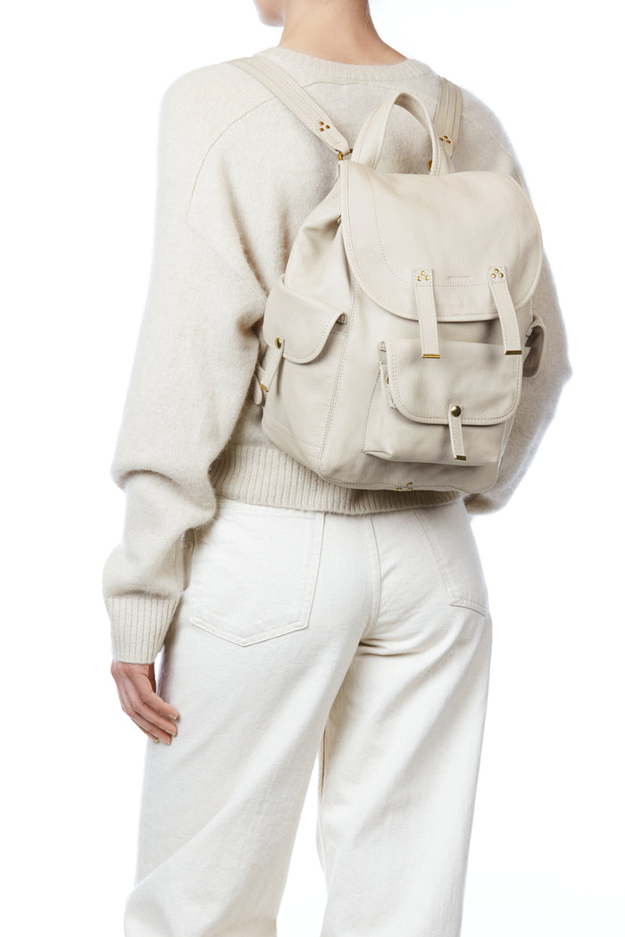 Jerome Dreyfuss Stan Sac à Dos Chèvre Ecru Grainé