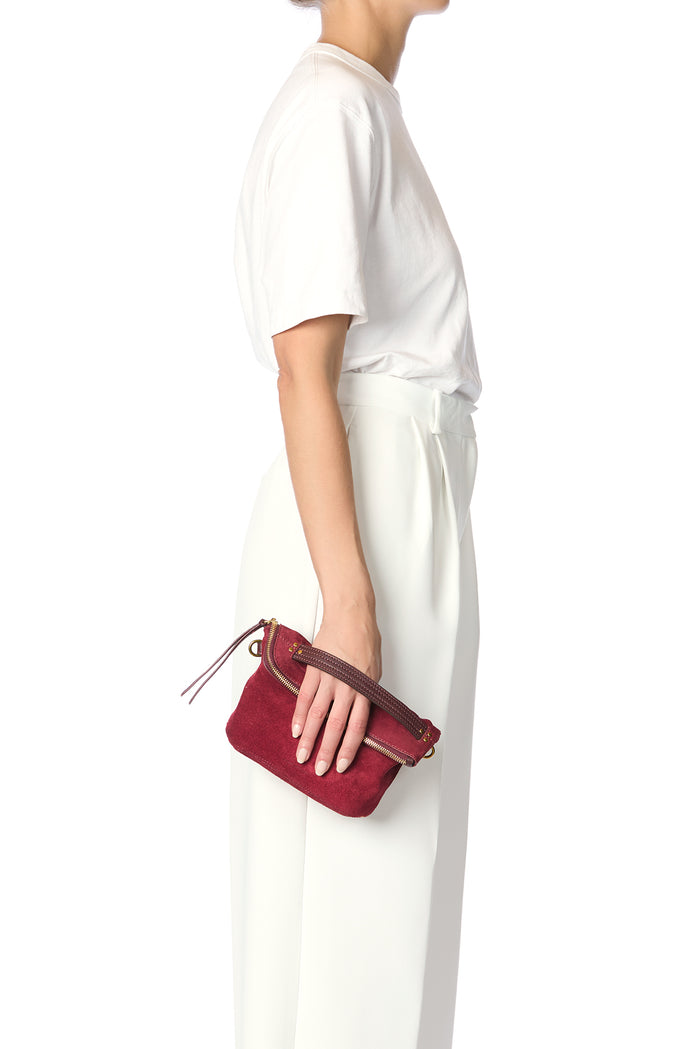 Jerome Dreyfuss Lucky Pochette Croûte Velours Burgundy