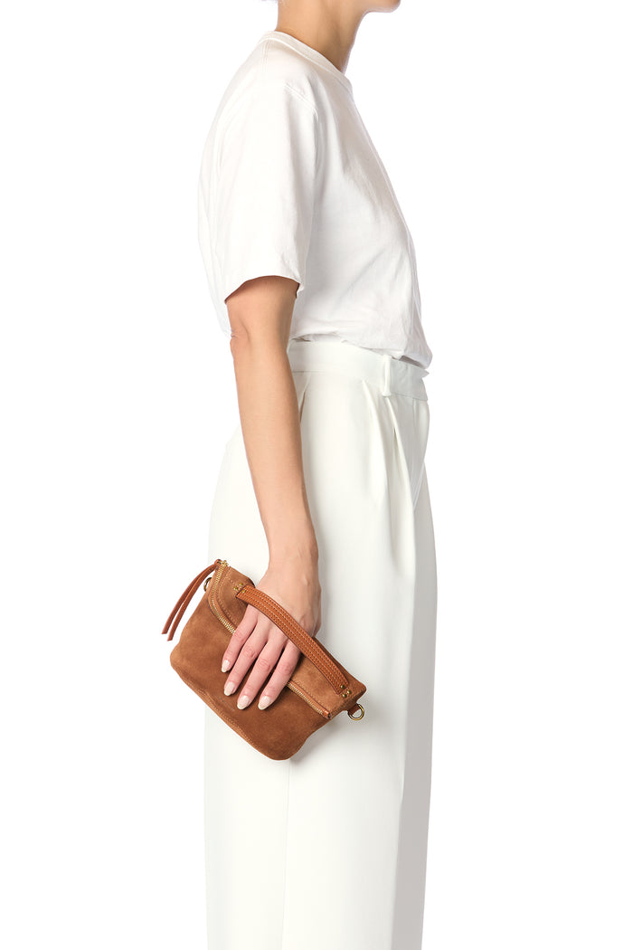 Jerome Dreyfuss Lucky Pochette Croûte Velours Caramel