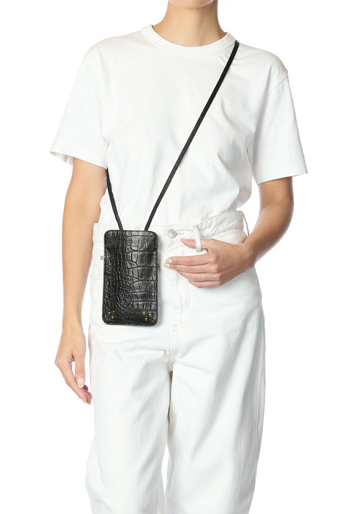 Jerome Dreyfuss Porte Mobile Vachette Imprimé Croco Noir