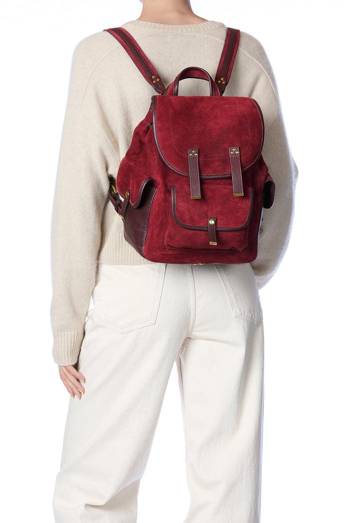 Jerome Dreyfuss Sac à Dos Stan Croûte Velours Burgundy