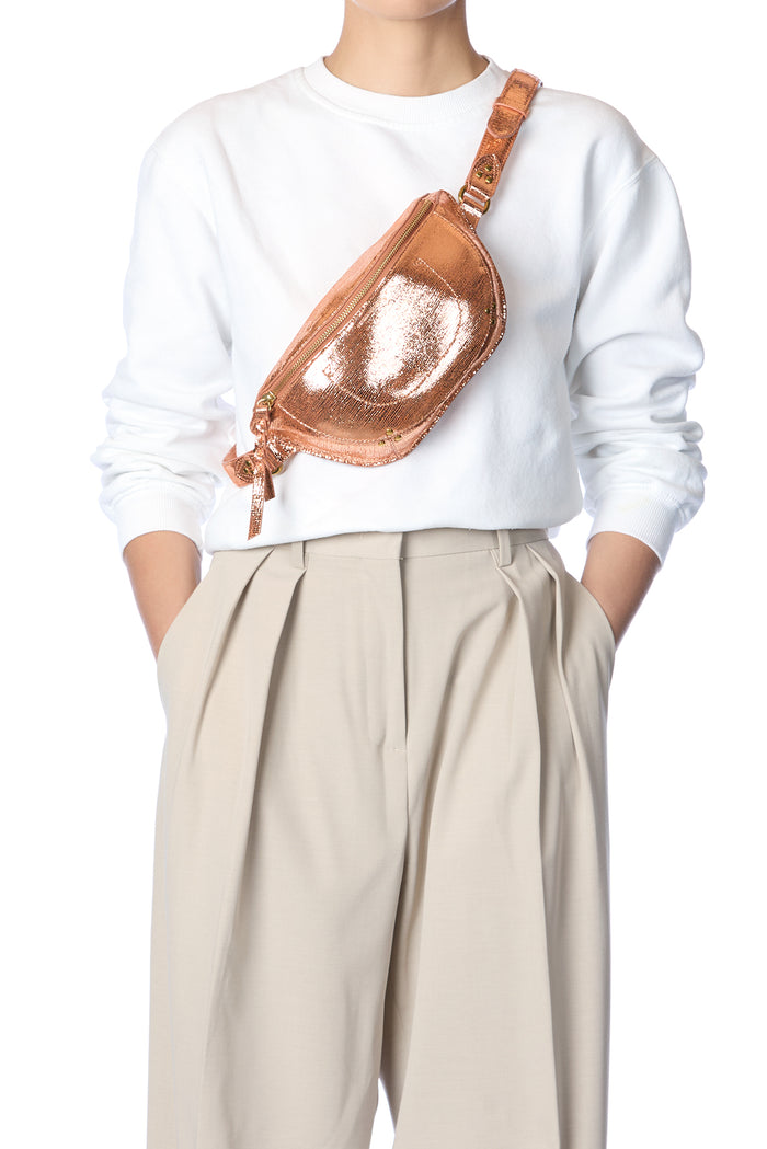 Jerome Dreyfuss Sac Lino Banane Chèvre Lamé Rose Gold