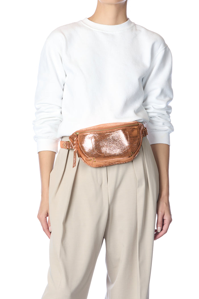 Jerome Dreyfuss Sac Lino Banane Chèvre Lamé Rose Gold