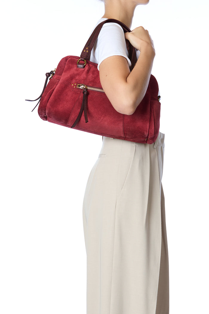 Jerome Dreyfuss Sac Lucky Bowling Croûte Velours Burgundy