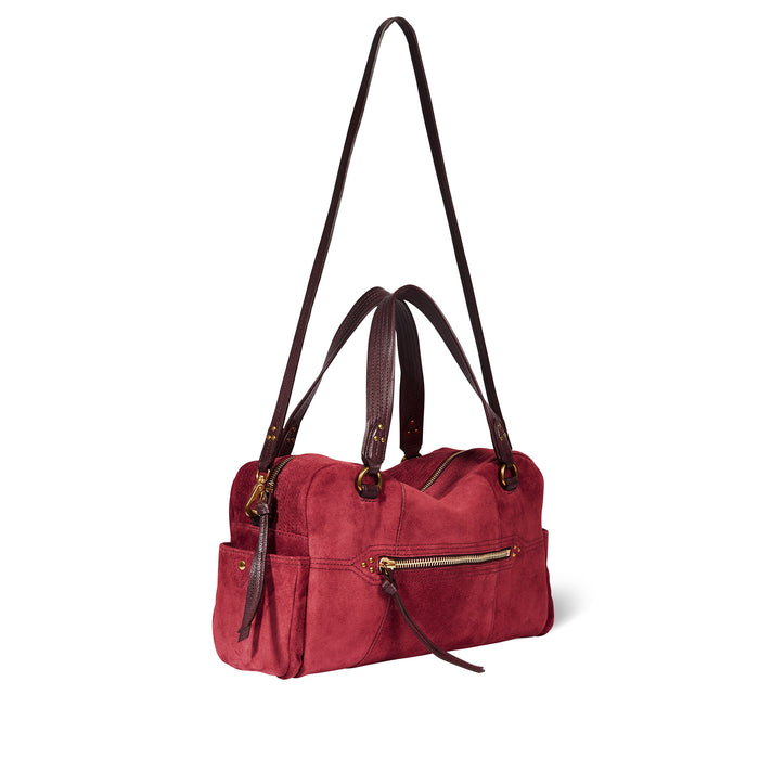 Jerome Dreyfuss Sac Lucky Bowling Croûte Velours Burgundy