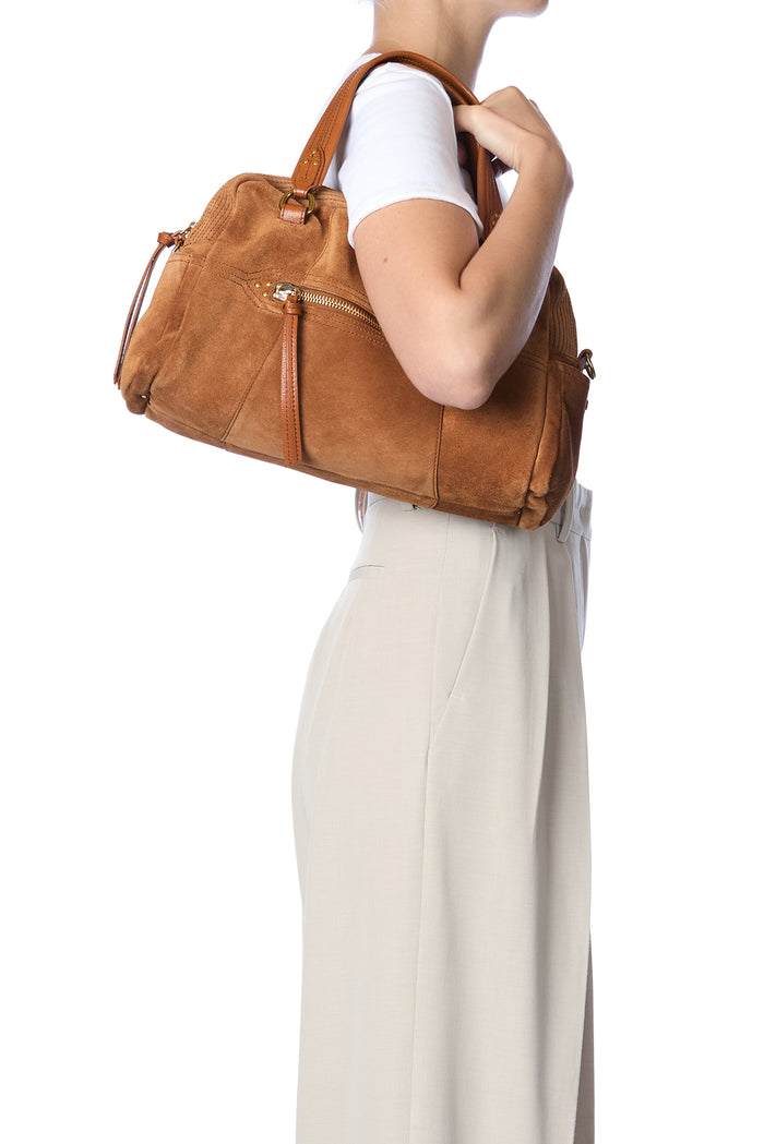 Jerome Dreyfuss Sac Lucky Bowling Croûte Velours Caramel