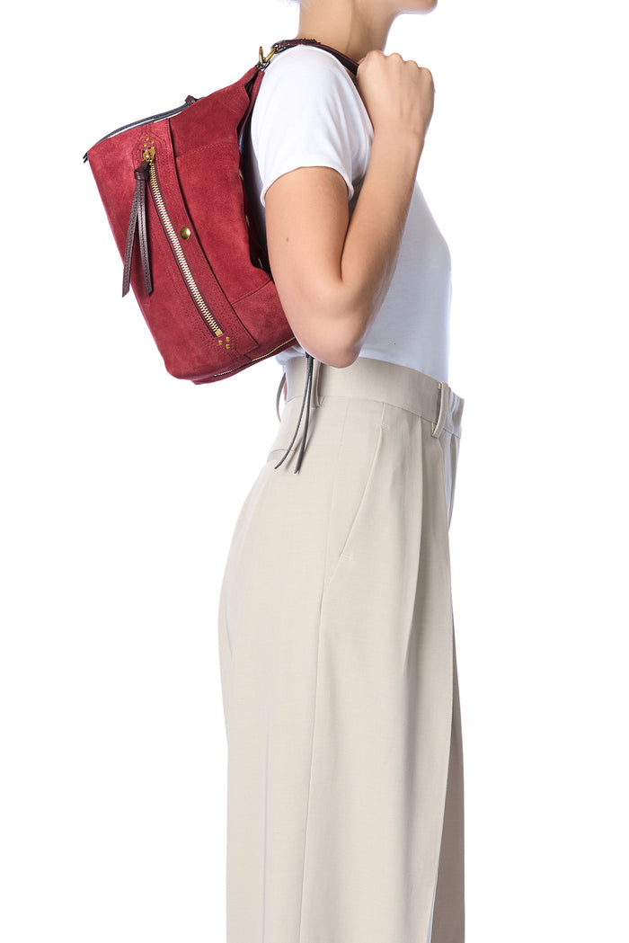 Jerome Dreyfuss Sac Lucky Hobo Croûte Velours Burgundy