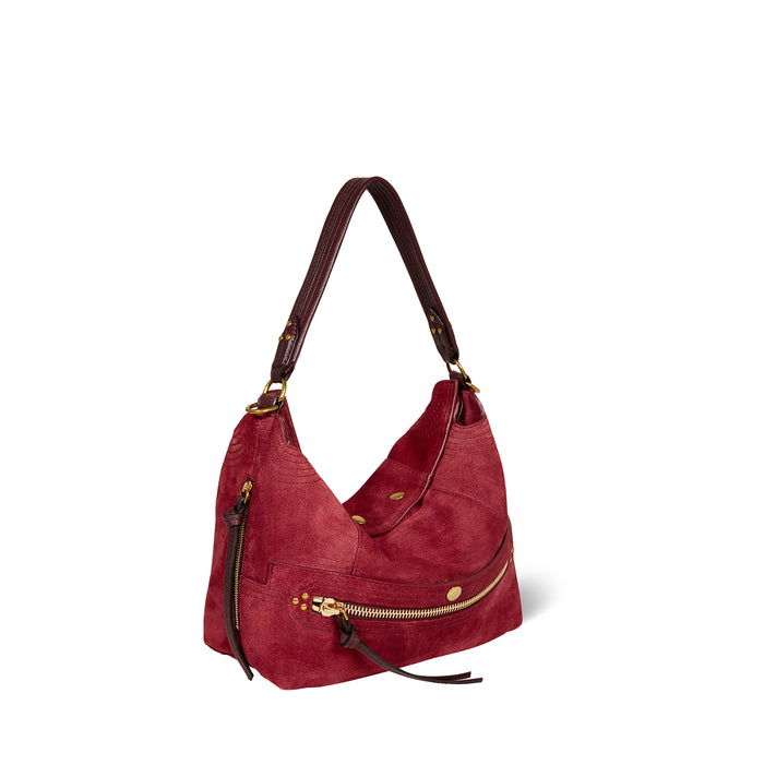 Jerome Dreyfuss Sac Lucky Hobo Croûte Velours Burgundy