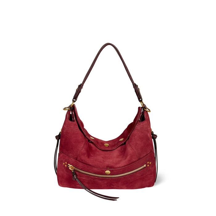 jerome dreyfuss Sac Lucky Hobo Croûte Velours Burgundy