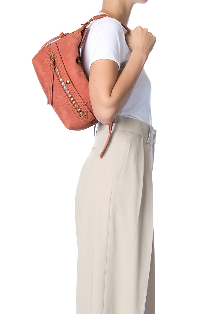 Jerome Dreyfuss Sac Lucky Hobo Taurillon Imprimé Croco Terracotta