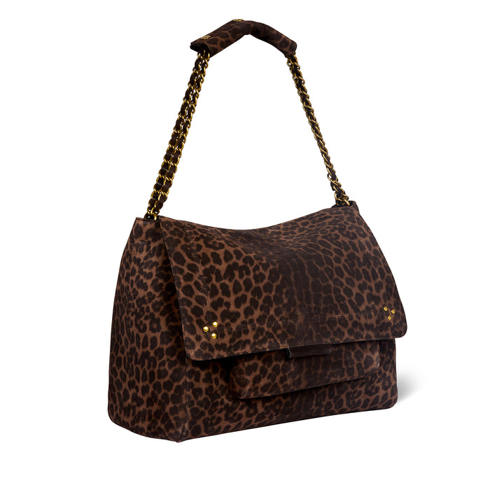 Jerome Dreyfuss Sac Lulu XL Croûte Velours Imprimé Léopard Naturel