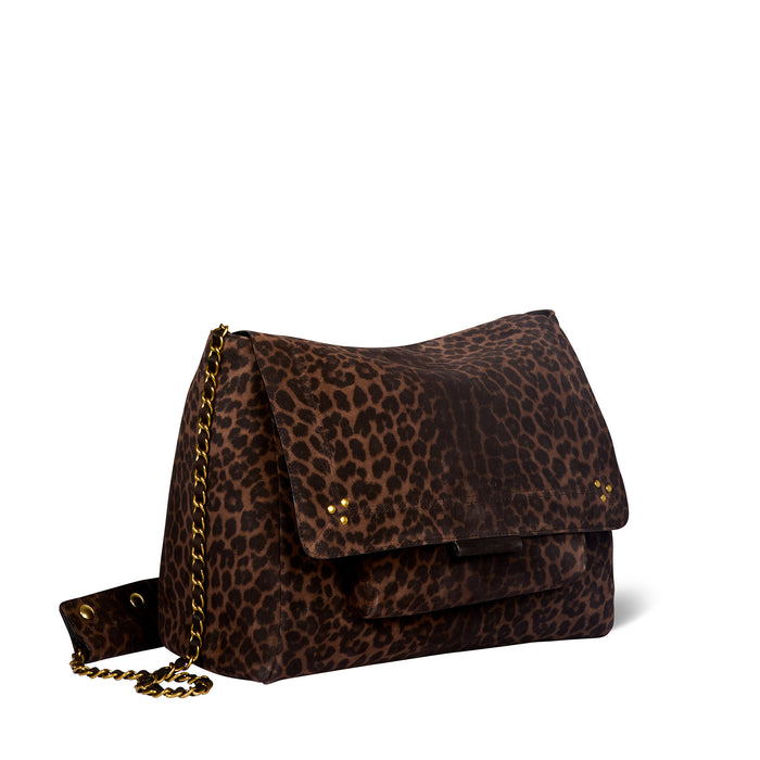 Jerome Dreyfuss Sac Lulu XL Croûte Velours Imprimé Léopard Naturel