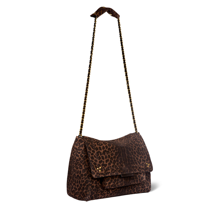 Jerome Dreyfuss Sac Lulu XL Croûte Velours Imprimé Léopard Naturel