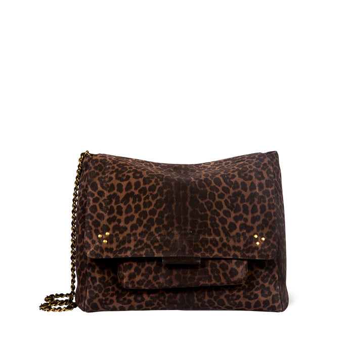 jerome dreyfuss Sac Lulu XL Croûte Velours Imprimé Léopard Naturel