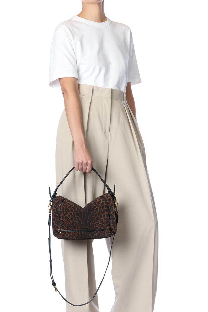Jerome Dreyfuss Sac Pepito M Croûte Velours Imprimé Léopard Naturel
