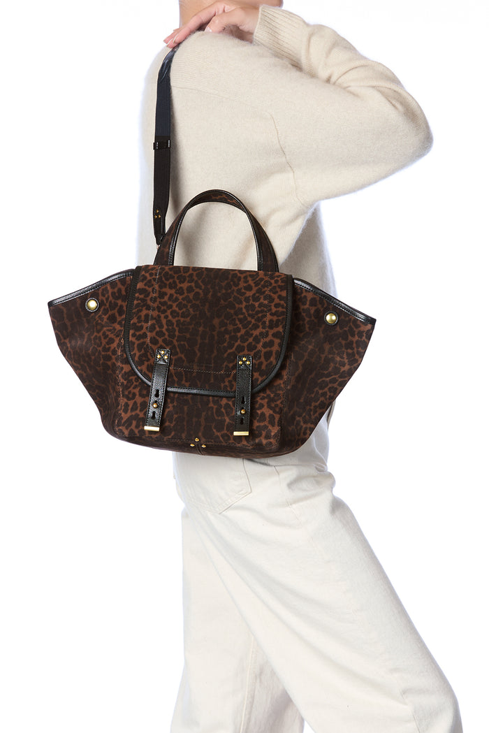 Jerome Dreyfuss Sac Stan Panier M Croûte Velours Imprimé Léopard Naturel