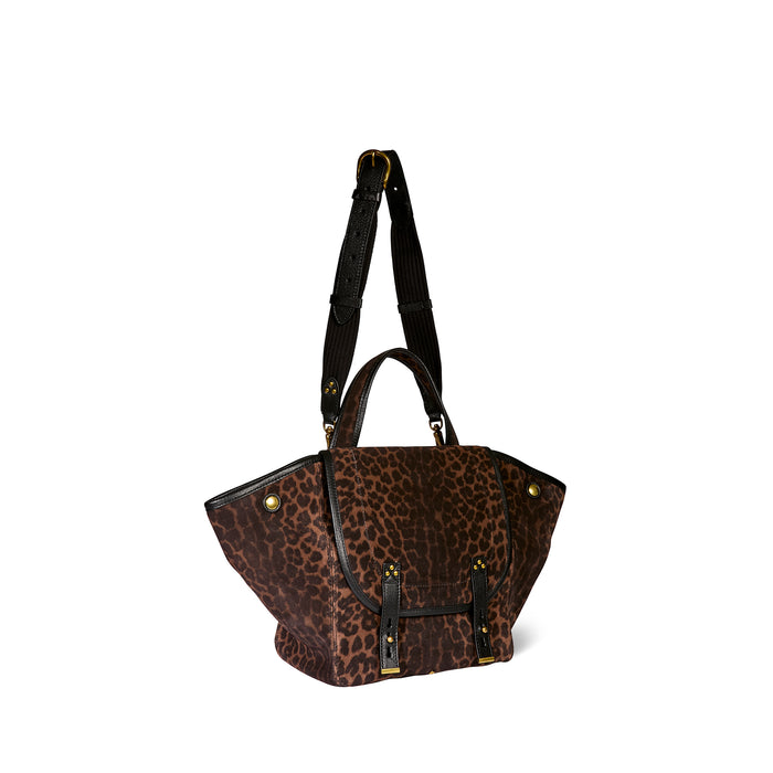 Jerome Dreyfuss Sac Stan Panier M Croûte Velours Imprimé Léopard Naturel
