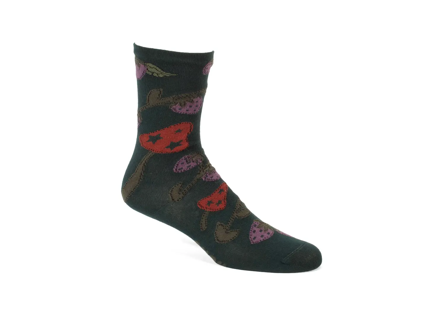 john fluevog Neko Vog Socks Chaussette à motif de fraises et champignons