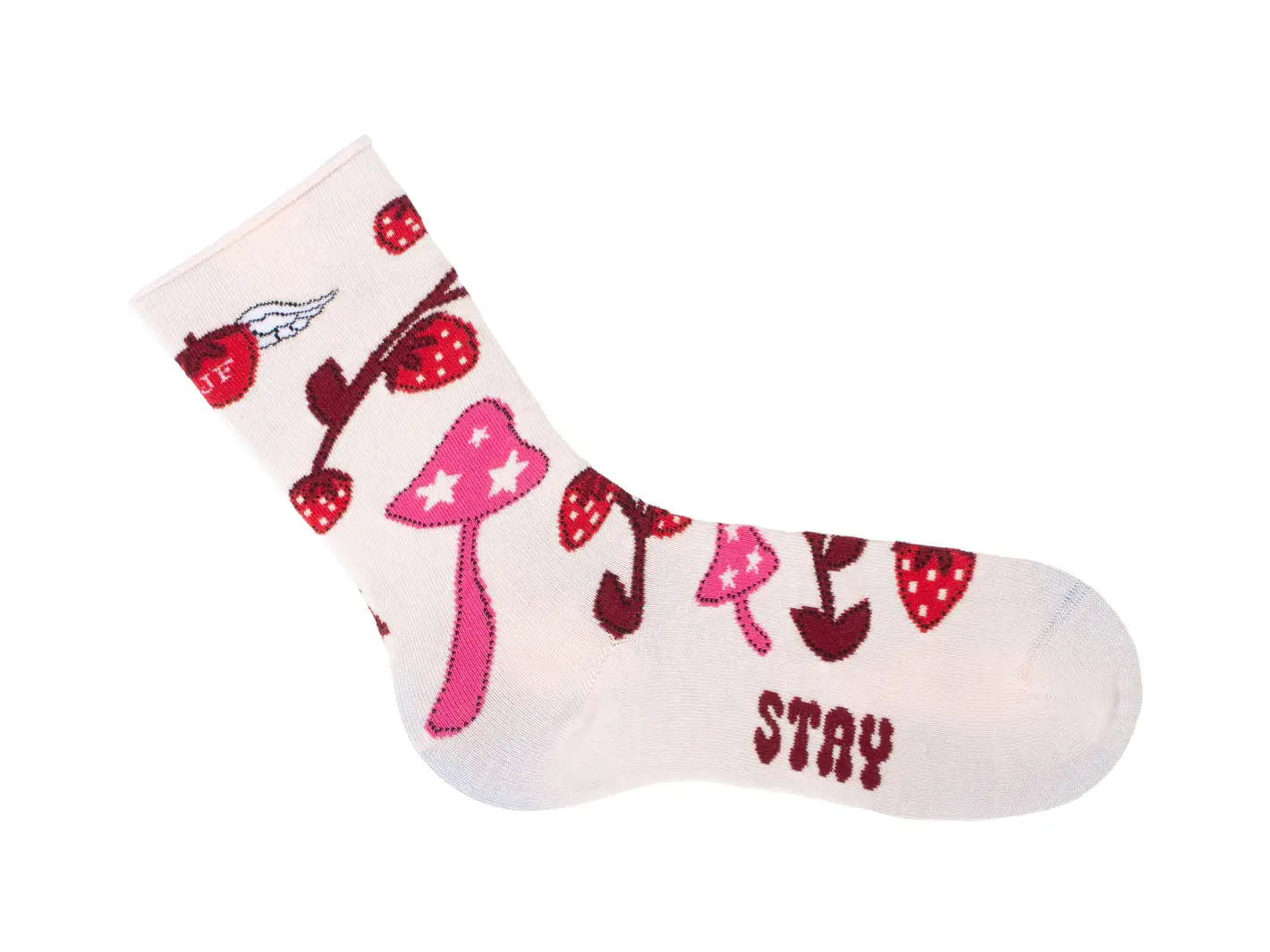 John Fluevog Neko Vog Socks Chaussette à Motif De Fraises Et Champignons