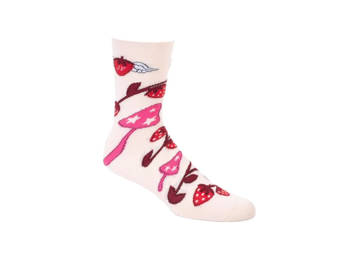 john fluevog Neko Vog Socks Chaussette à motif de fraises et champignons