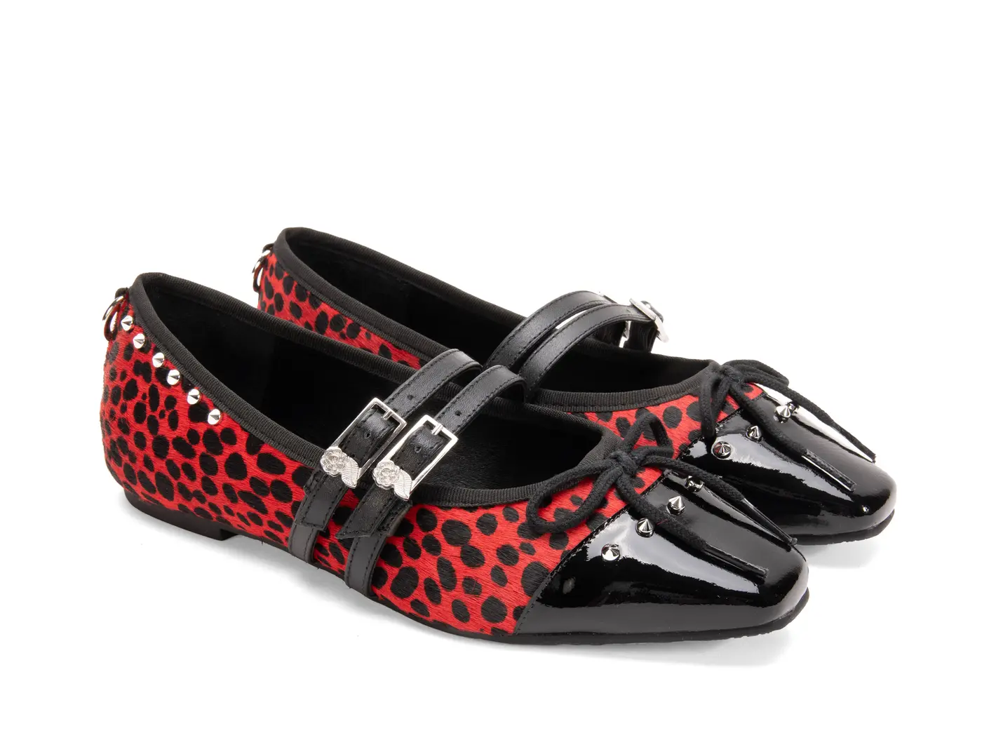 John Fluevog Pina Double-Strap Flats With Metal Studs