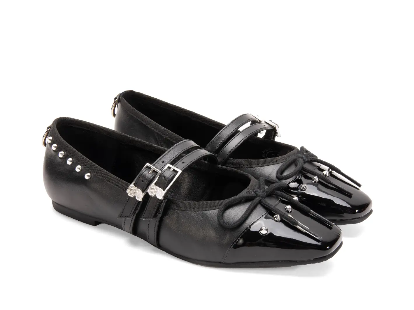John Fluevog Pina Double-Strap Flats With Metal Studs