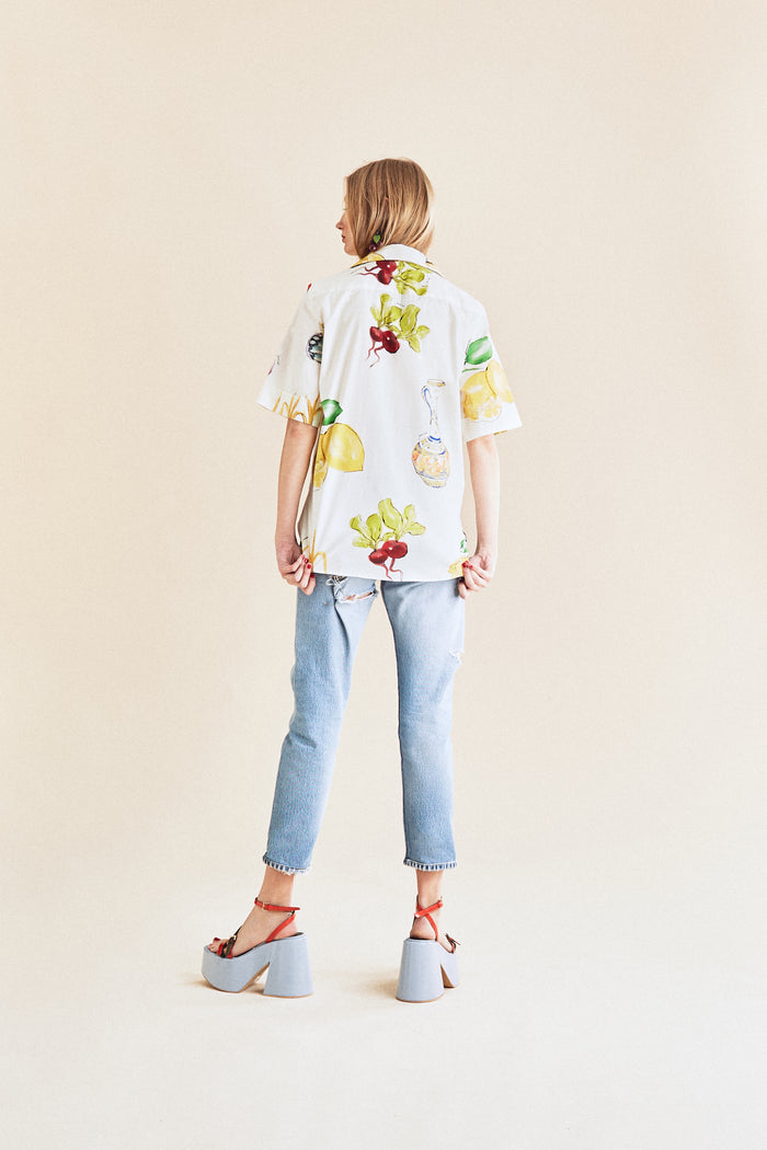 Jour Né Chemise à Imprimé Légumes Méditerranéen Ivoire