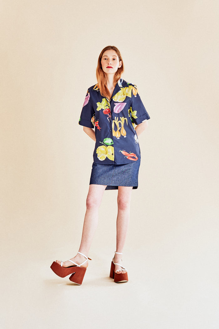 Jour Né Chemise à Imprimé Légumes Méditerranéen Navy