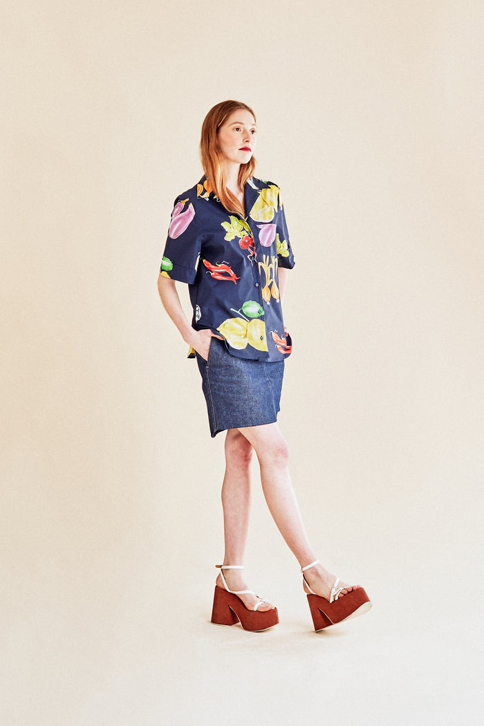 Jour Né Chemise à Imprimé Légumes Méditerranéen Navy