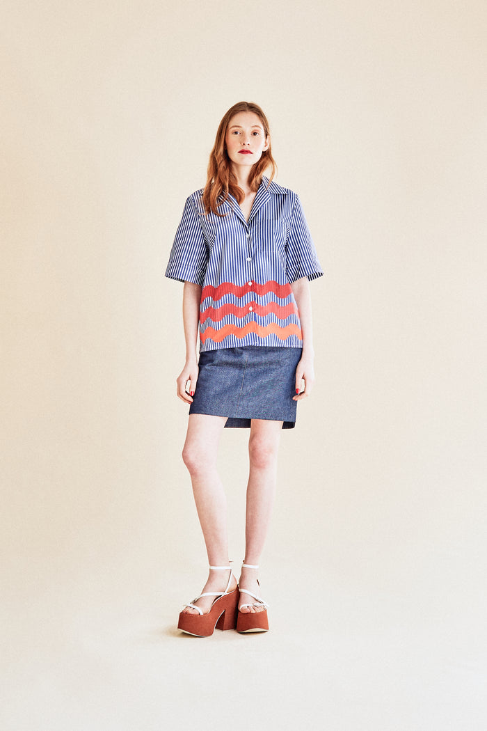 jour né Chemise à rayures imprimée vagues