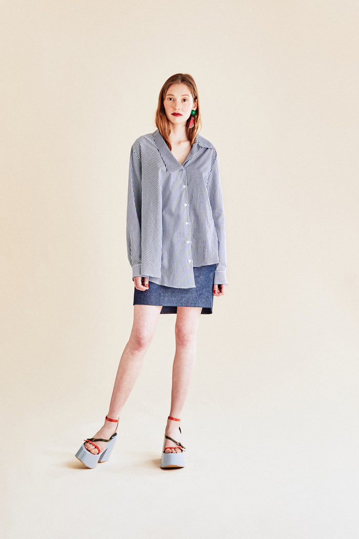 Jour Né Chemise Asymétrique Vichy Navy