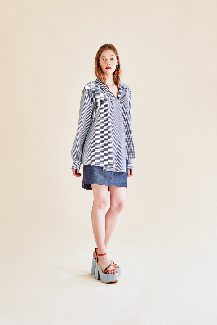 Jour Né Chemise Asymétrique Vichy Navy