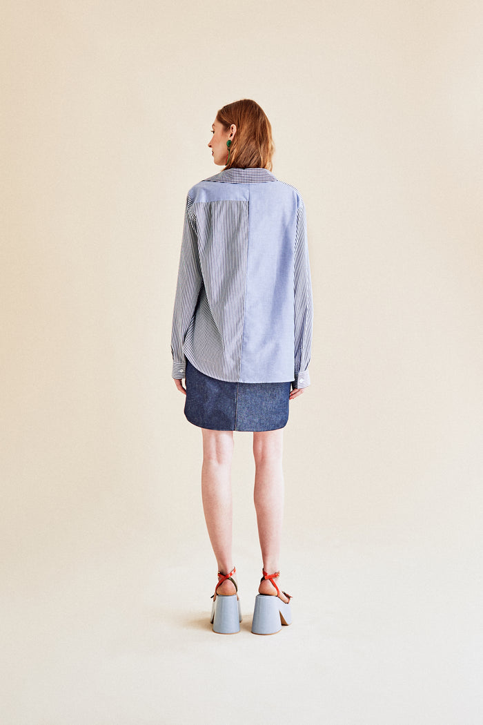 Jour Né Chemise Asymétrique Vichy Navy