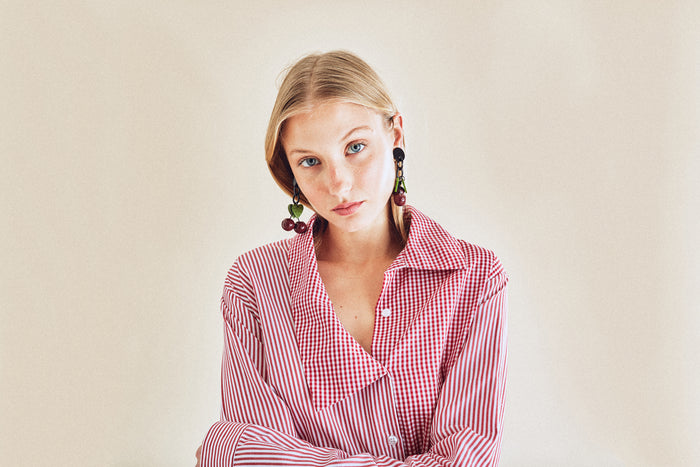 Jour Né Chemise Asymétrique Vichy Rouge