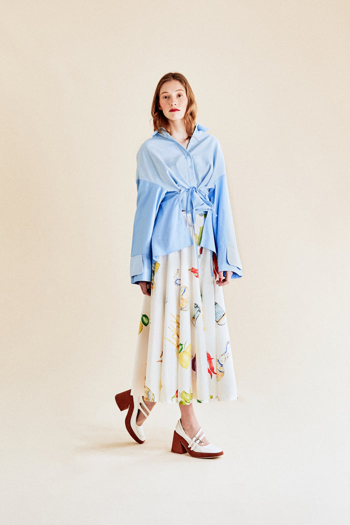 Jour Né Chemise Bi-matière à Plis Baby Blue